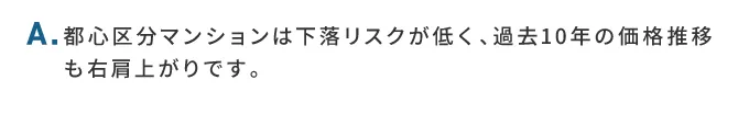 A.都心区分マンションは下落リスクが低く、過去10年の価格推移も右肩上がりです。